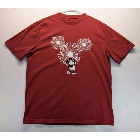 Disney X AE American Eagle MensXL Red Mickey Mouse Firework Graphic T-Shirt - Picture 1 of 7